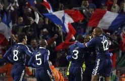 France's players reacting in joy after Nicolas Anelka broke the dead lock in the second half against the Republic of Ireland