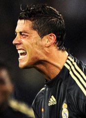 Cristiano Ronaldo screeming with passion after scoring from a free-kick against FC Zurich