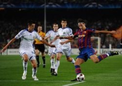 Swede striker Zlatan Ibrahimovic striking the ball during the Champions League match between FC Barcelona and Dynamo Kiev at the Camp Nou, September 29.