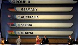 Group D table pictured on the big screen during the 2010 FIFA World Cup draws in South Africa.