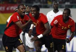 Angola's Manucho celebrates his goal during the 2008 Africa Cup of Nations. Flavio assists him in celebration