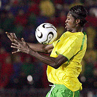 Togo's Emmanuel Adebayor controls the ball on his chest