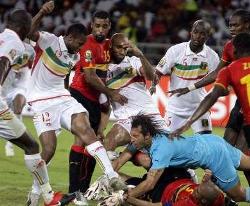 Mali pulling one goal back against Angola after having conceded a fourth goal through Manucho's penalty kick. Angola 2010