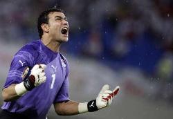 Essam El Hadary of Egypt expressing his relief after his side scores against Mozambique on match-day 2.