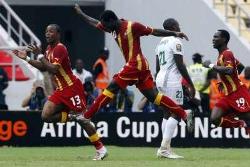 Ghana's Andre Dede Ayew Pele celebrates his header against Burkina Faso with the rest of his mates.