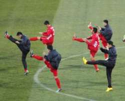 Korea DPR players pictured during a training session.