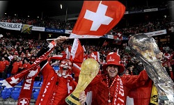 Switzerland fans celebrating their country's qualification to the 2010 World Cup.