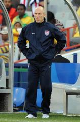 USA coach Bob Bradley watches from the sidelines during a 2009 Confederations Cup match in South Africa.