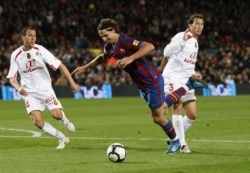 Zlatan Ibrahimovic going down in the match Barcelona vs Real Mallorca which took place in November 2009