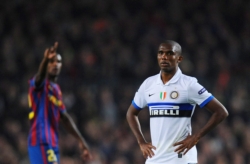 Inter Milan forward Samuel Eto'o in the Champions League standing in his match against Barcelona