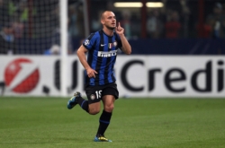 Inter Milan star Wesley Sneijder against Barcelona at the San Siro