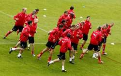 Switzerland players pictured during a training session.