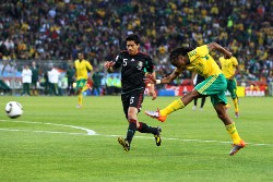 Tshabalala scores the World Cup's first goal.