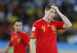 Spain's Fernando Torres gestures in despair.