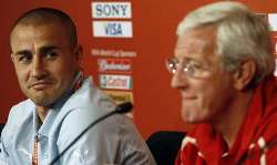 2010 World Cup: Italy's Marcello Lippi and Captain Fabio Cannavaro pictured during a press conference ahead of the Slovakia match.