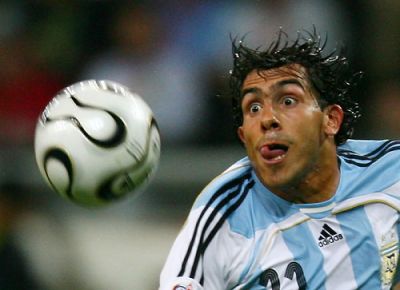 Argentina striker Carlos Tevez scored two against Mexico today