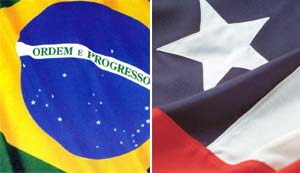 Brazil vs Chile - Live Match - Flags of both nations.