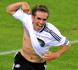 Germany's Philipp Lahm celebrates after scoring a goal.