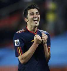 Spain's David Villa reacts in celebration.