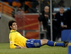 Kaka reacts after being brought down vs Cote d'Ivoire at the 2010 FIFA World Cup.