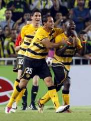 Young Boys' Bienvenue celebrates with his mates as they score against Fenerbahce.