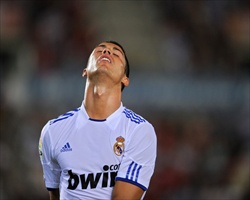 Cristiano Ronaldo of Real Madrid gesturing in the Mallorca vs Real Madrid game in La Liga