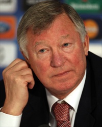 Manchester United coach Sir Alex Ferguson during a press conference