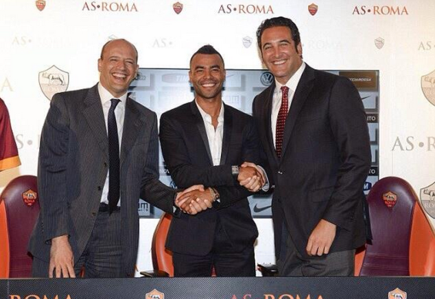 Ashley Cole after signing his AS Roma contract