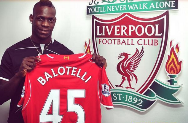 Liverpool's Mario Balotelli with jersey number 45