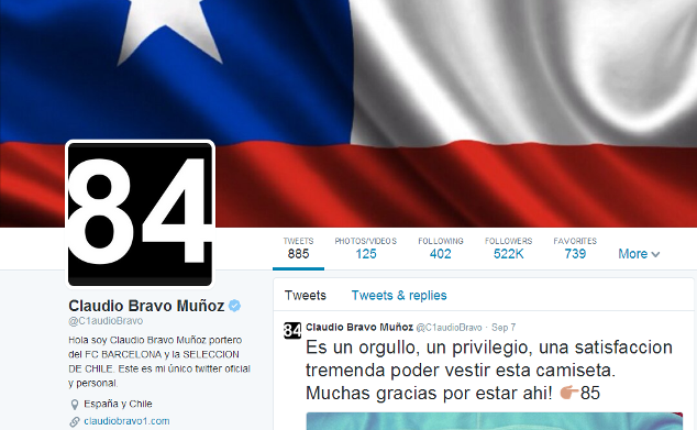 Chile's Claudio Bravo proud of his caps achievement on Twitter