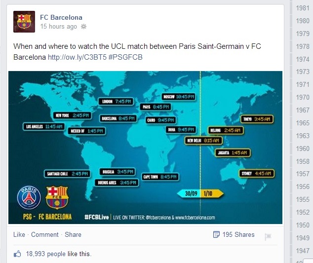Barcelona using Facebook to promote LiveSoccerTV's excellence in broadcast listings compilation