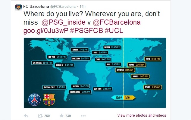 Barcelona using Twitter to promote LiveSoccerTV's excellence in broadcast listings compilation