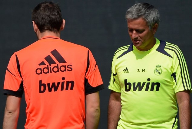 No talk: Casillas and Mourinho in training at Real Madrid