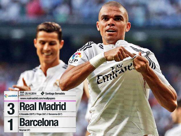 Pepe scored as Real Madrid beat Barcelona 3-1 in El Clasico in October 2014