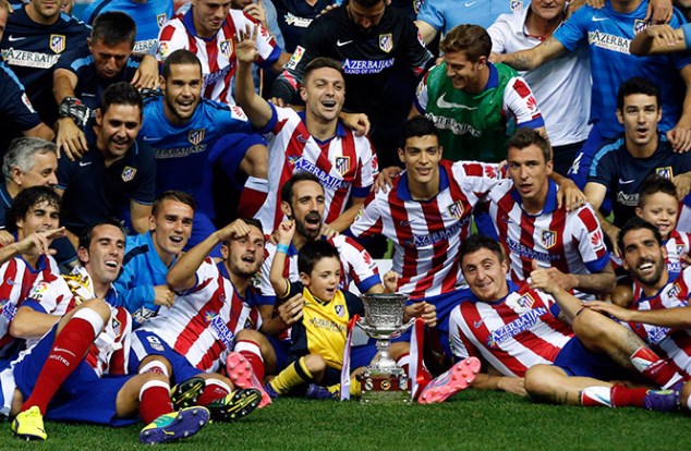 Atletico Madrid celebrating their 2014 Supercopa de Espana triumph