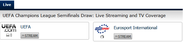 Champions League draw live streaming buttons