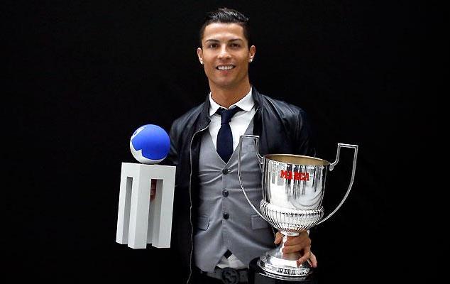CR7 will pose for the Pichichi trophy again after beating Lionel Messi (43) to the prize