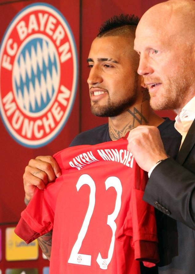 Vidal pictured in his first ever presser as a Bayern Munich player