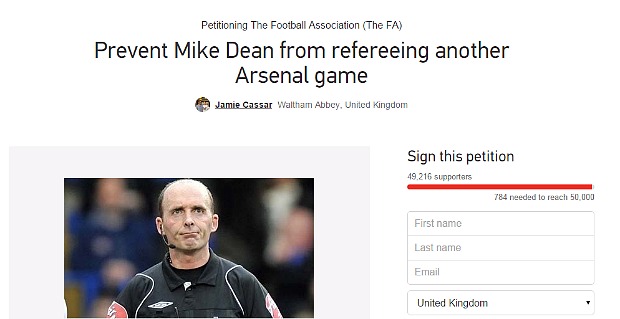 Petition, Mike Dean, Arsenal, Chelsea, English Premier League