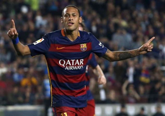Neymar celebrates his goal against Rayo Vallecano at Camp Nou 