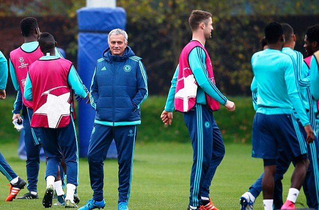 Jose Mourinho during a training session with Chelsea ahead of their Champions League tie against Dynamo Kyiv 