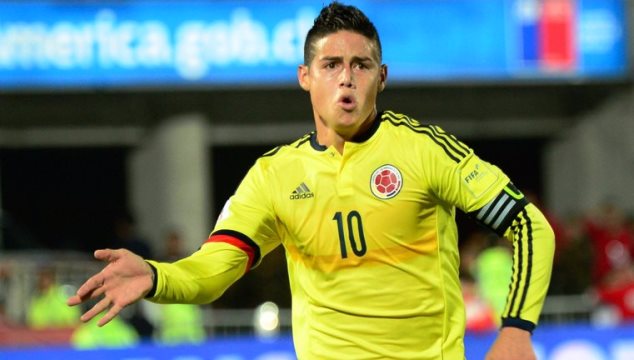 James Rodriguez celebrates his goal for Colombia against Chile