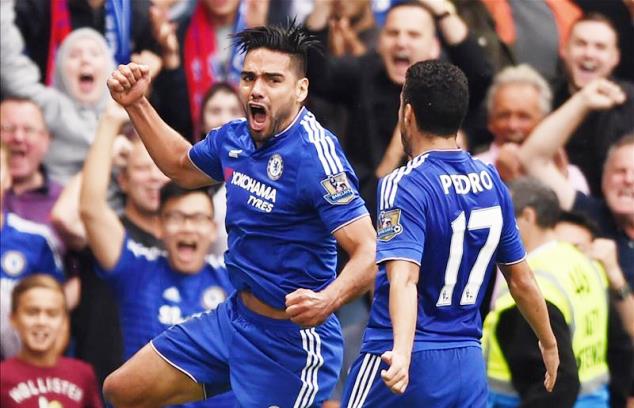 Falcao celebrates his goal for Chelsea 