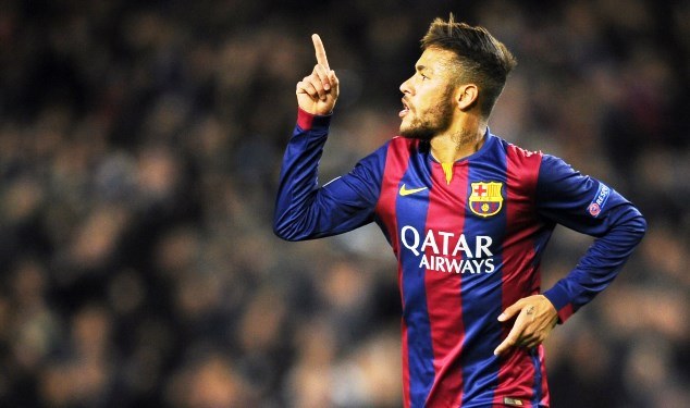 Neymar celebrates one of his goals for Barcelona