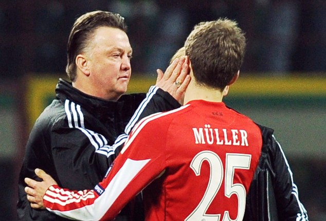 Luis Van Gaal and Thomas Muller of Bayern Munich