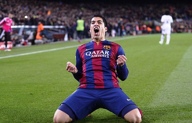 Suarez celebrates his goal for Barca