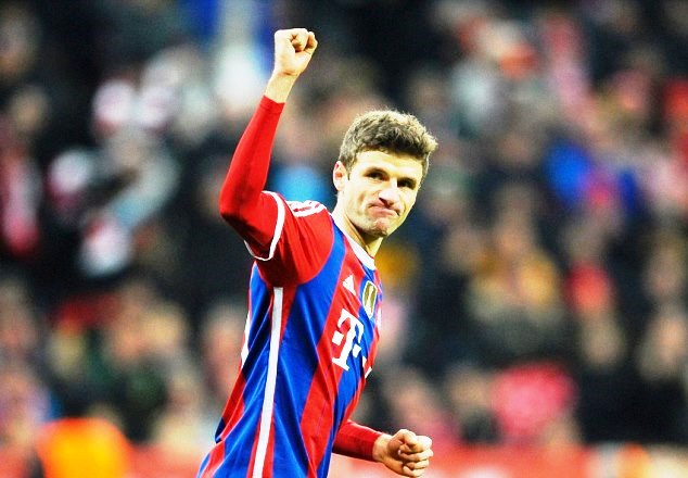 Thomas Muller celebrates his goal for Bayern Munich