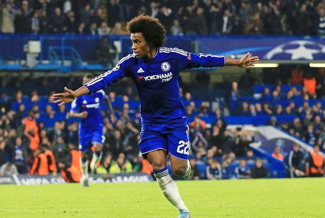 Willian celebrates one of his goals for Chelsea