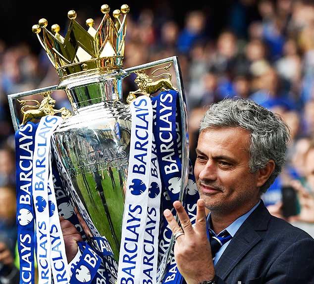 Jose Mourinho celebrates winning the Premier League title 