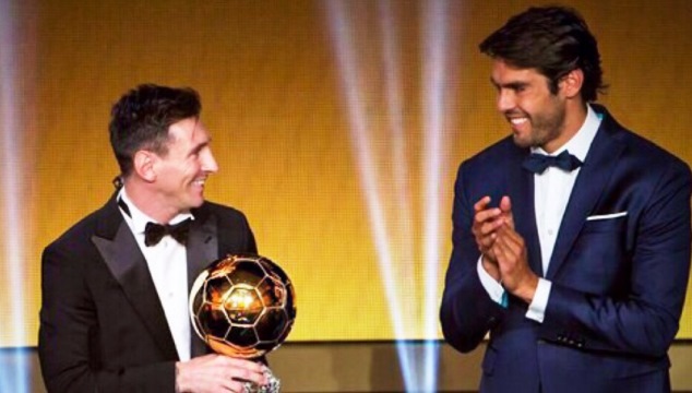 Kaka congratulates Messi for winning the Ballon d'Or